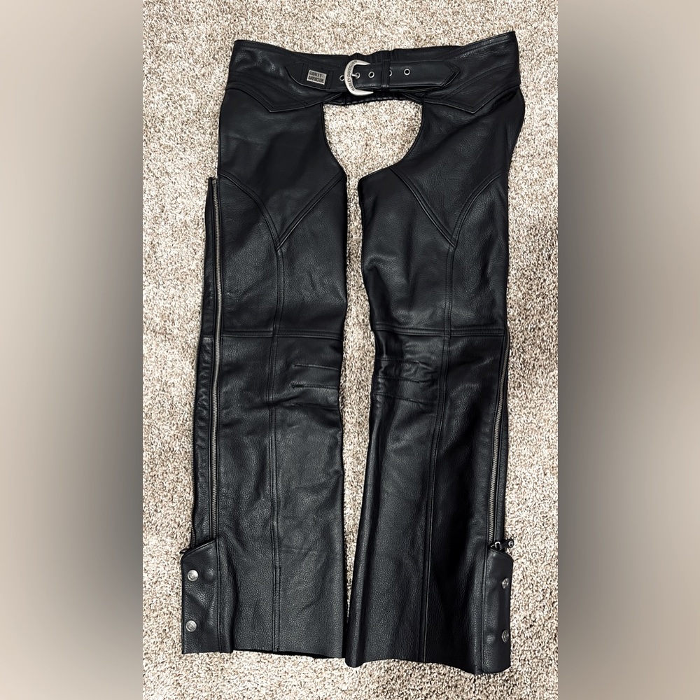HARLEY DAVIDSON BLACK LEATHER CHAPS